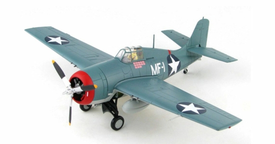 Front port side view of the Grumman F4F-3 1/48 scale diecast model of "MF-1", Major Robert Galer. CO VMF-224 "Fighting Bengals", USMC, Guadalcanal Island, 1942 - Hobby Master HA8905