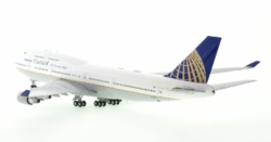 Rear view of JC Wings JC2UAL203 - Boeing 747-400 1/200 scale diecast model, registration N118UA, in United Airlines final B747 flight livery featuring the airline's iconic 