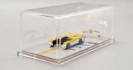 Image of model in display case, JC Wings GSE2AST102 - 1/200 Scale diecast model Goldhofer AST-1X airport tractor of Hong Kong Aircraft Engineering Company (HAECO)