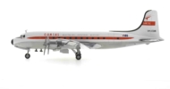 Port side view of Herpa WingsHE571555 - 1/200 scale diecast model Douglas DC-4, registration VH-EDB, named "Norfolk Trader" in Qantas Airway's livery, circa the 1960s