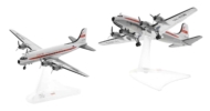 Image showing model on display stand, Herpa WingsHE571555 - 1/200 scale diecast model Douglas DC-4, registration VH-EDB, named "Norfolk Trader" in Qantas Airway's livery, circa the 1960s