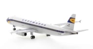 Rear view of the 1/200 scale diecast model Airbus A321-100, registration D-AIRX in Lufthansa's retro livery - JFox JF-A321-027