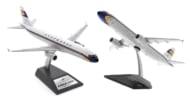 Image of model on display stand, 1/200 scale diecast model Airbus A321-100, registration D-AIRX in Lufthansa's retro livery - JFox JF-A321-027