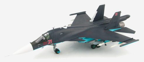 Front port side view of Hobby Master HA6302A - 1/72 scale diecast model of the Sukhoi Su-34 s/n RF-95002, Bort # "Red 21", VVS, Syria, 2015