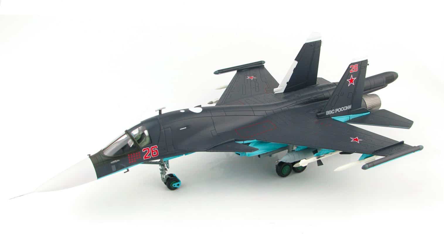 Front port side view of Hobby Master HA6302B - 1/72 scale diecast model of the Sukhoi Su-34 s/n RF-95807, Bort # 