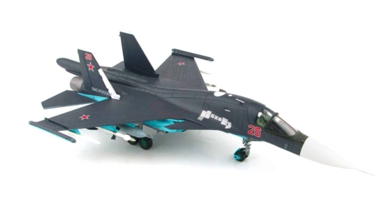 Front starboard side view of the 1/72 scale diecast model of the Sukhoi Su-34 s/n RF-95807, Bort # "Red 26", VVS, Syria, 2015 - Hobby Master HA6302B