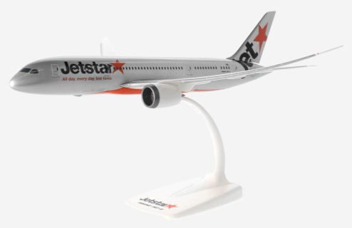 Port side view of HE609883 - 1/200 scale plastic diecast model Boeing B787-8, registration VH-VKA in Jetstar Airway's livery