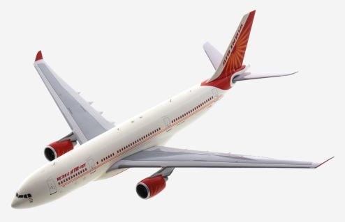Top view of IF332AI1220 - 1/200 scale diecast model Airbus A330-200  of registration VT-IWA in Air India's livery