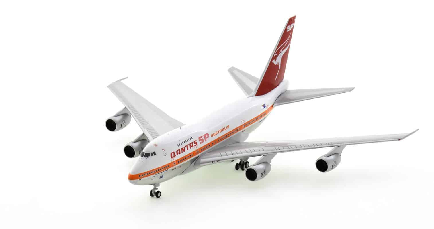 Front port side view of NG07009 - 1/400 scale diecast model B747SP, registration VK-EAA, named 