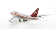 Rear view of the 1/400 scale diecast model B747SP registration VK-EAB, in Qantas livery with “Official Carrier Brisbane 1982” Commonwealth Games titles, 1982.