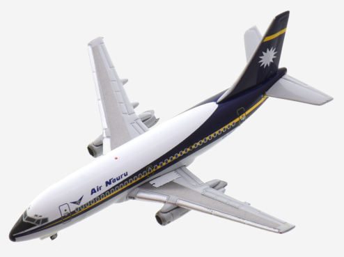 Top view of Seattle Model Aircraft 7CRON002 - 1/400 scale diecast model Boeing 737-200/Adv registration C2-RN8, in Air Nauru's livery, circa 1990.