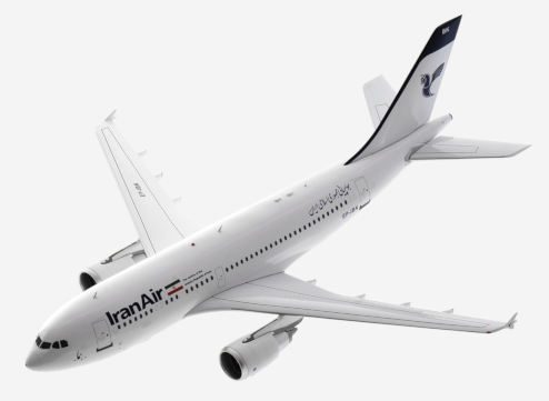 Top view of Inflight B-310-IR-0820 - Airbus A310-300 1/200 scale diecast model, registration EP-IBK in Iran Air livery.