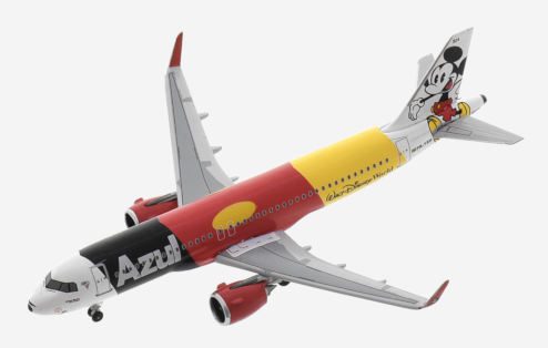 Top view of the 1/400 scale diecast model A320-200neo registration PR-YSH in Azul Linhas Aerea's "Mickey Mouse - Walt Disney World" livery - Aero Classicss BBX41628