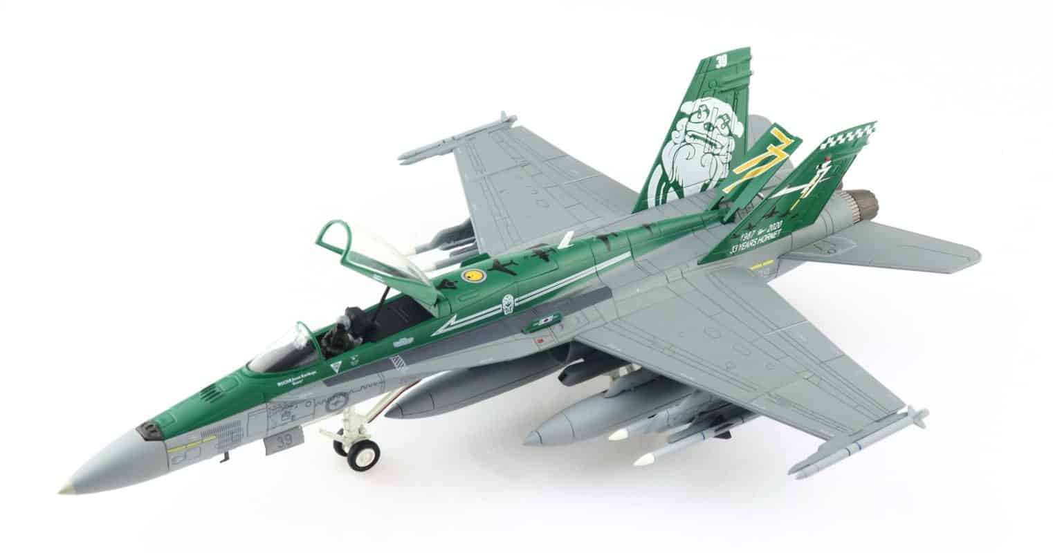 Front port side view of Hobby Master HA3558 - McDonnell Douglas F/A-18A Hornet 1/72 scale diecast model  s/n A21-39 of No. 77 Sqn, RAAF, 