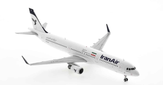 view of the 1/200 scale diecast model Airbus A321-200, registration EP-IFA in Iran Air livery - JC Wings LH2IRA246 / LH2246