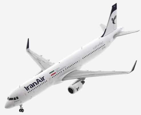 Top view of LH2IRA246 / LH2246 - 1/200 scale diecast model Airbus A321-200, registration EP-IFA in Iran Air livery.