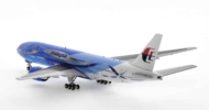 Rear view of JC4MAS485 / XX4485 -  1/400 scale diecast model Boeing 777-300ER of registration 9M-MRD in Malaysia Airlines "Heliconia - Freedom of Space" livery
