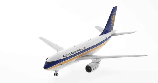 Front port side view of Inflight IF310BCAL0720 -  Airbus A310-200 1/200 scale diecast model, registration G-BKWU in British Caledonian livery.