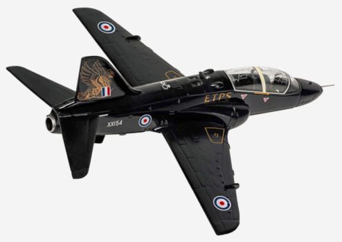 top view of Corgi Aviation Archives AA36016 - 1/72 scale diecast model of the BAe Hawk T.1, s/n XX154, the first prototype, in the Empire Test Pilot's School ( ETPS) scheme.