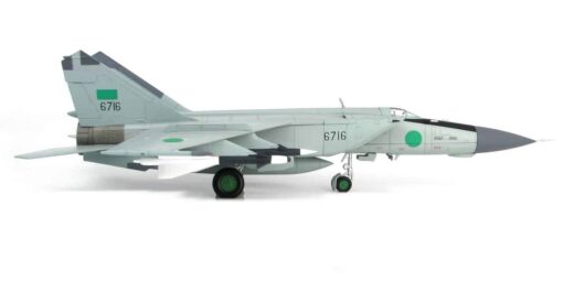Starboard side view of Hobby Master HA5603 - 1/72 scale diecast model Mikoyan-Gurevich MiG-25PD  of the 1025th Aerial Squadron, Libyan Arab Republic Air Force (LARAF) based at Benin, West Africa, 1981.