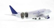 Rear view with tail open. Gemini Jets G2BOE1003 - 1/200 scale diecast model of the Boeing 747-47LCF Dreamlifter with opening fuselage, registration N718BA, in Boeing livery