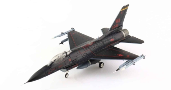 Front port side view of Hobby Master HA3830 - 1/72 scale diecast model Lockheed F-16C Block 42E Fighting Falcon, s/n 89-2048  named “Wraith”. Of the 64th AGRS, 57th ATG of the USAF.