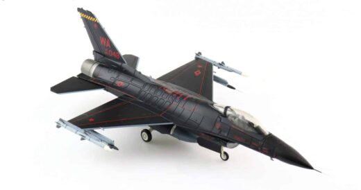 Front starboard side view of Hobby Master HA3830 - 1/72 scale diecast model Lockheed F-16C Block 42E Fighting Falcon, s/n 89-2048  named “Wraith”. Of the 64th AGRS, 57th ATG of the USAF.