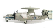 Port side view of Hobby Master HA4811 - 1/72 scale diecast model Northrop Grumman E-2C Hawkeye of s/n 164496, tail code AE/601. In the colour scheme of Carrier Airborne Early Warning Squadron 126 (VAW-126) "Seahawks", Carrier Air Wing 3 (CVW-3), US Navy deployed aboard the USS Harry S. Truman (CVN-75), May 2011