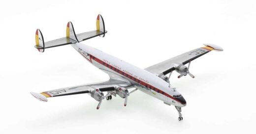 Front starboard side view of Herpa Wings HE571395 - 1/200 scale diecast model Lockheed L-1049G Super Constellation registration EC-AIO in Iberia Líneas Aéreas de España livery, circa the 1960s.