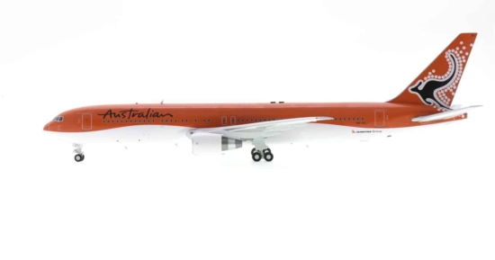 Port side view of Inflight200 IF763AO122 - 1/200 scale diecast model of the Boeing 767-300ER, registration VH-OGJ in Australian Airlines livery, circa the early 2000s.