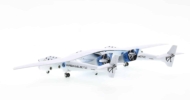 Rear view of JC Wings VG2002 - 1/200 scale diecast model Virgin Galactic SpaceShip of White Knight Two SpaceShipTwo in the new Virgin Galactic livery