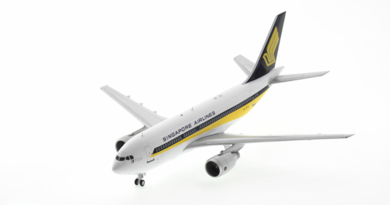 Front port side view of WB Models WB-A310-001 - Airbus A310-200 1/200 scale diecast model, registration 9V-STN in Singapore Airlines livery.