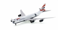 front port side view of JC Wings EW4748008 - 1/400 scale diecast model of the Boeing 747-8F, registration G-GSSE in British Airways World Cargo livery.