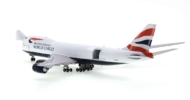 Rear view of JC Wings EW4748008 - 1/400 scale diecast model of the Boeing 747-8F, registration G-GSSE in British Airways World Cargo livery.