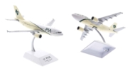 view of model on display stand, JC Wings JC2PIA0001 / XX20001 - Airbus A310-300 1/200 scale diecast model, registration AP-BEQ in Pakistan International Airlines (PIA) livery.