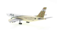 Rear view of JC Wings JC2PIA0002 / XX20002 - Airbus A310-300 1/200 scale diecast model, registration AP-BEG named "Gilgit - The Silk Route" in Pakistan International Airlines (PIA) " Frontier Province Tails" livery.