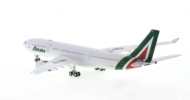 Rear view of NG Models NG61037 - 1/400 scale diecast model of the Airbus A330-200 registration  EI-EJK, in Alitalia livery.