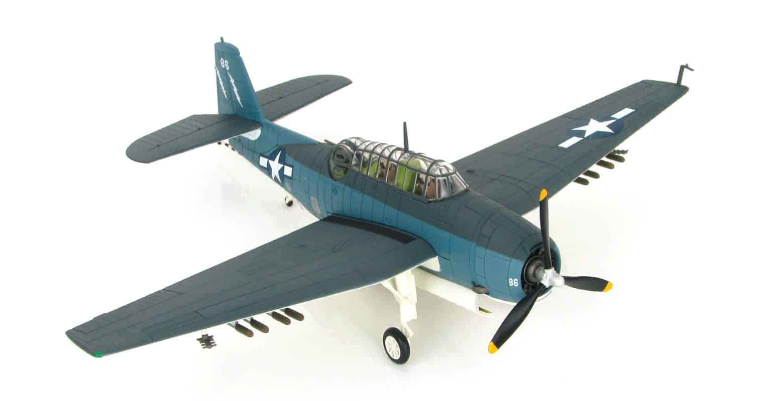 Front starboard side view of Hobby Master HA1219 - 1/72 scale diecast model Grumman TBM-3 Avenger aircraft code 