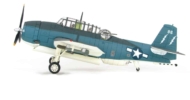 Port side view of Hobby Master HA1219 - 1/72 scale diecast model Grumman TBM-3 Avenger aircraft code " White 88" of VC-88 while aboard the USS Saginaw Bay (CVE-82), March 1945.
