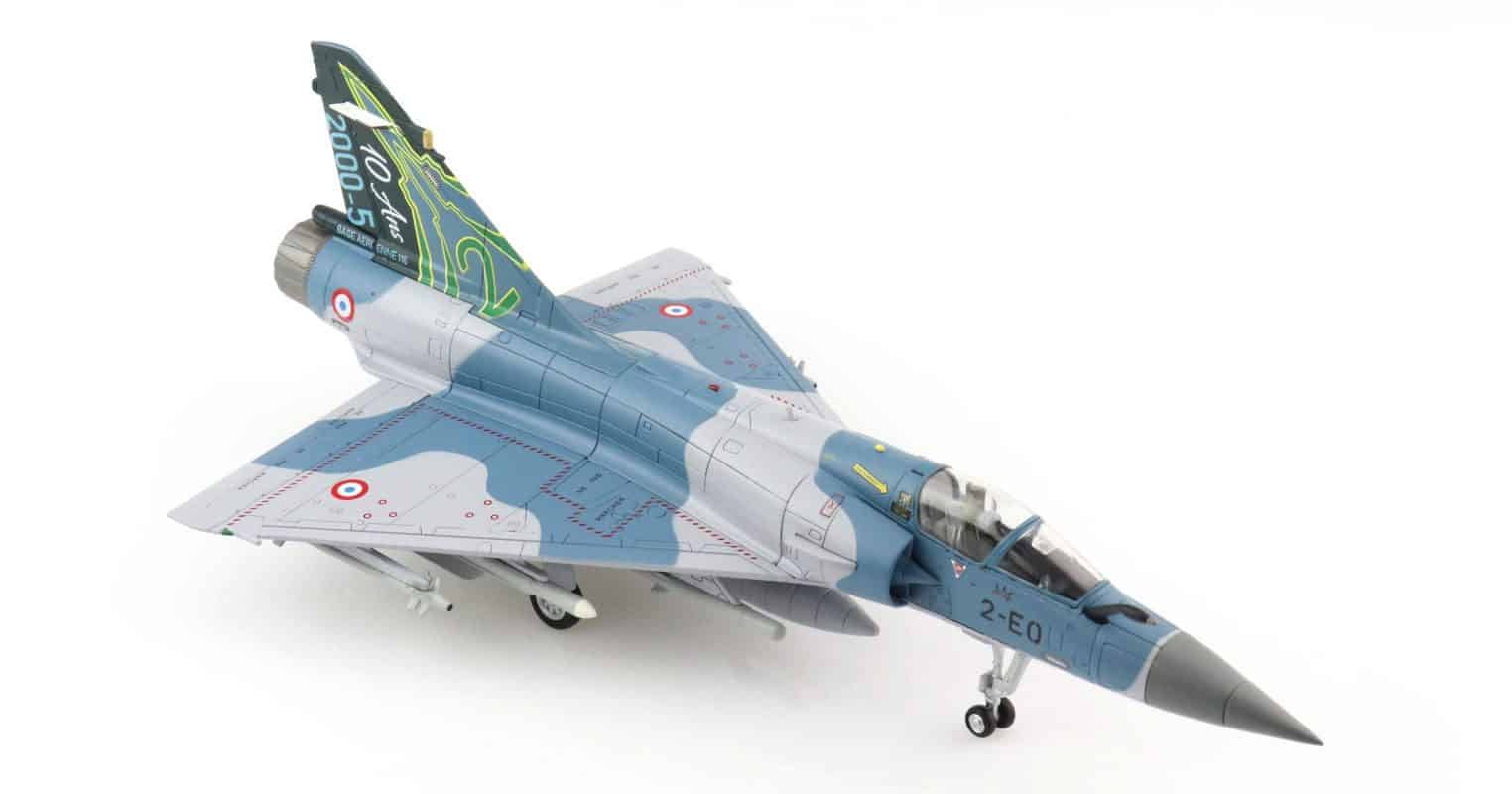 Front starboard side view of Hobby Master HA1617 - 1/72 scale diecast model Dassault Mirage 2000-5F s/n 2-EQ. Of Escadrille SPA103 Cigogne de Fonck, EC 1/2 Cigognes, Armee de l'Air (French Air Force),  