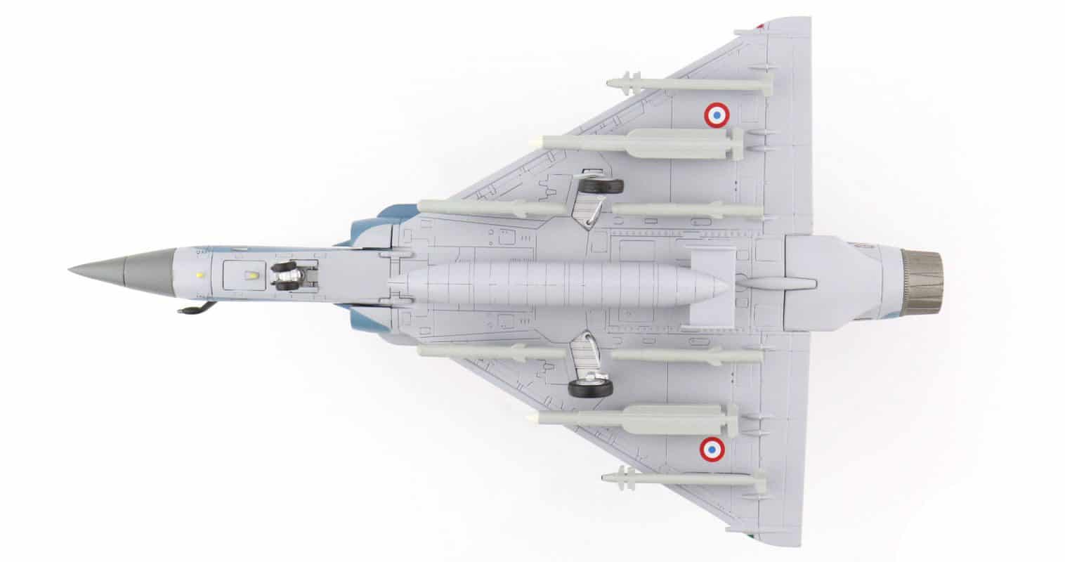 Underside view of Hobby Master HA1617 - 1/72 scale diecast model Dassault Mirage 2000-5F s/n 2-EQ. Of Escadrille SPA103 Cigogne de Fonck, EC 1/2 Cigognes, Armee de l'Air (French Air Force),  