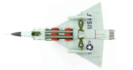 Underside view of Hobby Master HA3115 - 1/72 scale diecast model of the Convair F-102A Delta Dagger, s/n 0-61363 of the 196th FIS 163rd FIG, CA ANG, circa the early 1970s.