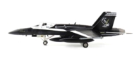 Port side view of Hobby Master HA3561 - McDonnell Douglas F/A-18A Hornet 1/72 scale diecast model of s/n A21-18, No. 75 Sqn RAAF in an Australian Magpie black-and-white commemorative livery, 2021.