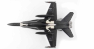 Underside view of Hobby Master HA3561 - McDonnell Douglas F/A-18A Hornet 1/72 scale diecast model of s/n A21-18, No. 75 Sqn RAAF in an Australian Magpie black-and-white commemorative livery, 2021.