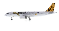 Port side view of JC Wings IF320TT0721 - 1/200 scale diecast model Airbus A320-200  of registration VH-VNH, Tigerair Australia