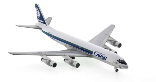 Front starboard side view of Douglas DC-8-52  1/200 scale diecast model of registration ZK-NZC, Air New Zealand Cargo - Aero Classics 200 AC2ZKND