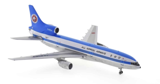 Front starboard side view of the Lockheed L-1011-200 TriStar  (FAA certification: L-1011-385-1-15) 1/200 scale diecast model registration JA8503, in ANA"Mohican" livery, circa 1980 - WB Models WB-L1011-16