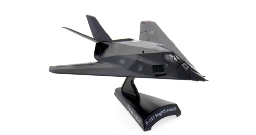Front starbord side view of the 1/150 scale diecast model Lockheed F-117A Nighthawk, 37th Tactical Fighter Wing, United States Air Force, circa 1990 - Postage Stamp Collection PS5386