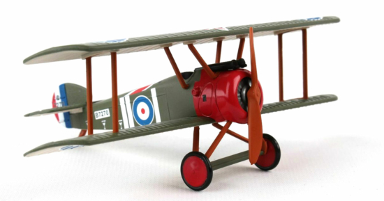 Front starboard side view of the 1/63 scale diecast model Sopwith Camel F.1, Serial B7270, flown by Canadian ace Captain Arther Brown of No. 209 Squadron, RAF on April 21, 1918, when he was credited with downing the "Red Baron". - Postage Stamp Collection PS53502