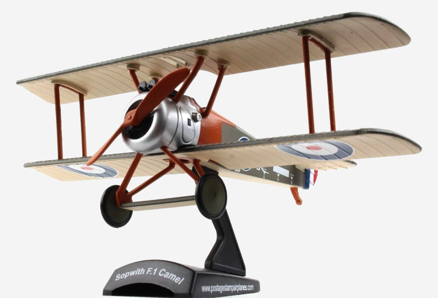 Underside view of the 1/63 scale diecast model Sopwith Camel F.1 Serial B524 of No. 6 Squadron, Australian Flying Corps (AFC), England, 1918 - Postage Stamp Collection PS53503